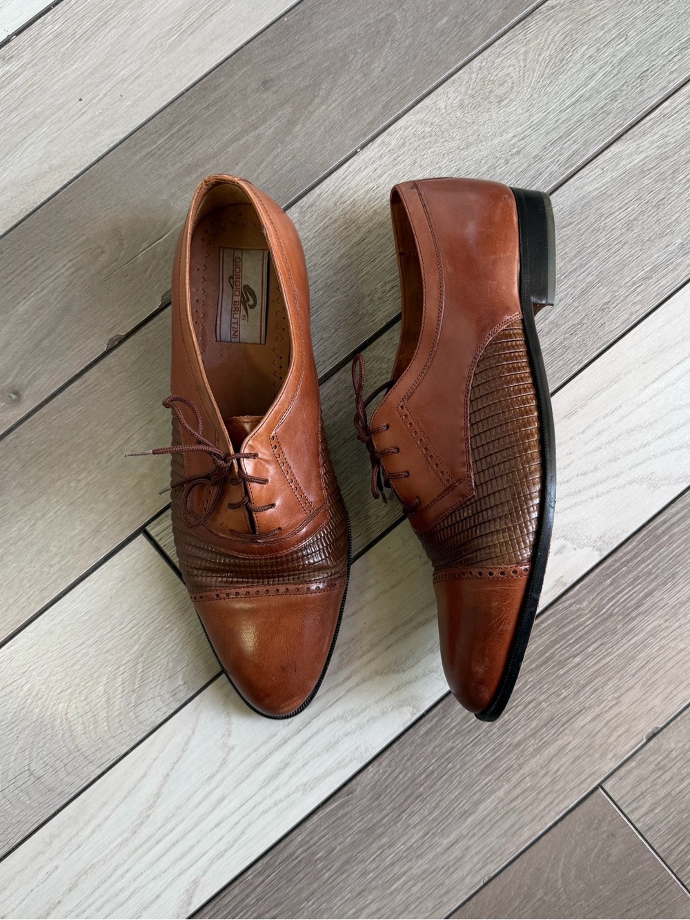 Giorgio Brutini Cognac Brown Leather Lace-Up Oxfords